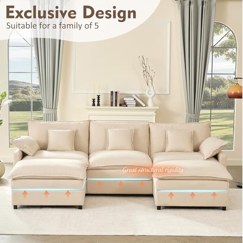 U Shaped Modular Sectional Sofa with Ottoman, Chenille, Black P2121