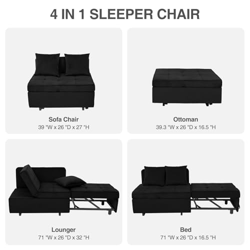 Velvet Convertible Sofa Bed Sleeper Chair with 2 Throw Pillows, Dark Grey U621331