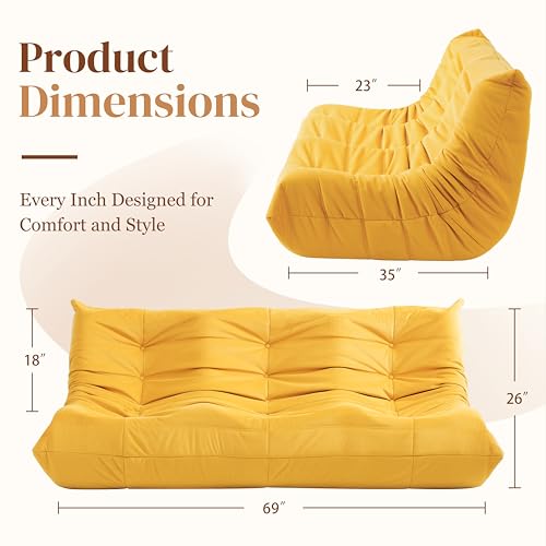 Bean Bag Chair for Adults Suede Microfiber Fireside Floor Chair 3-Seater Beige F151744