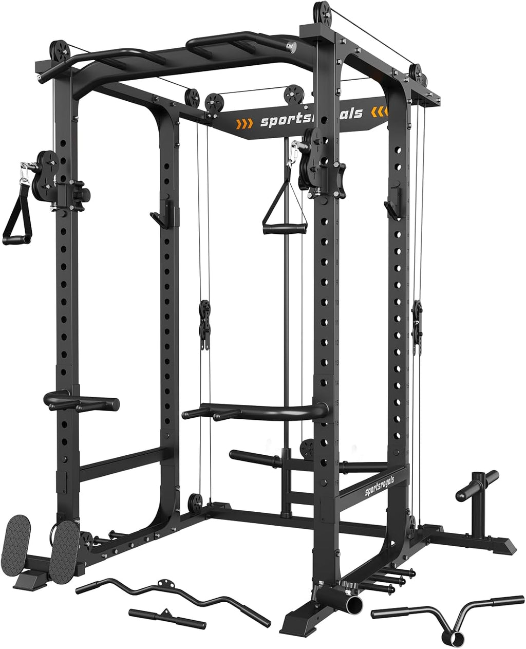 Sportsroyals Power Cage,1600lbs Multi-Function Power Rack with Adjustable Cable Crossover System and More Training Attachment, Weight Cage for Home Gym