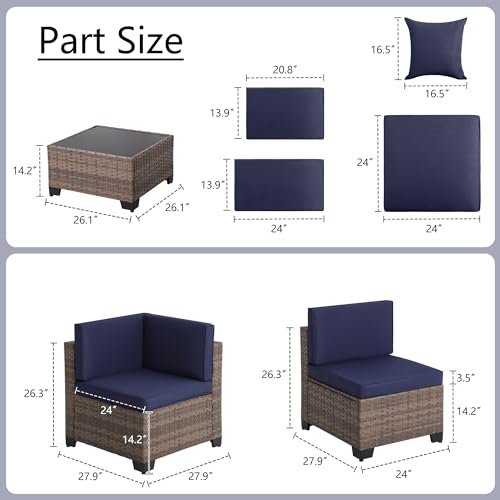KIGOTY Patio Furniture Set 7 Pieces Outdoor Sectional Sofa with Cushions and Glass Coffee Table B60021