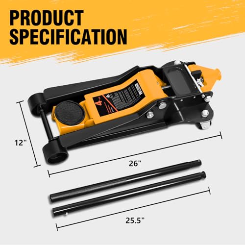 DNA MOTORING Floor Jack 3 Ton Low Profile Heavy Duty Hydraulic Car Jack, Black T11604