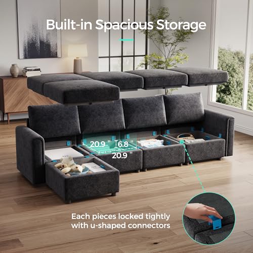 LINSY HOME Modular U Shaped Sectional Sofa with Storage, Blue M8981
