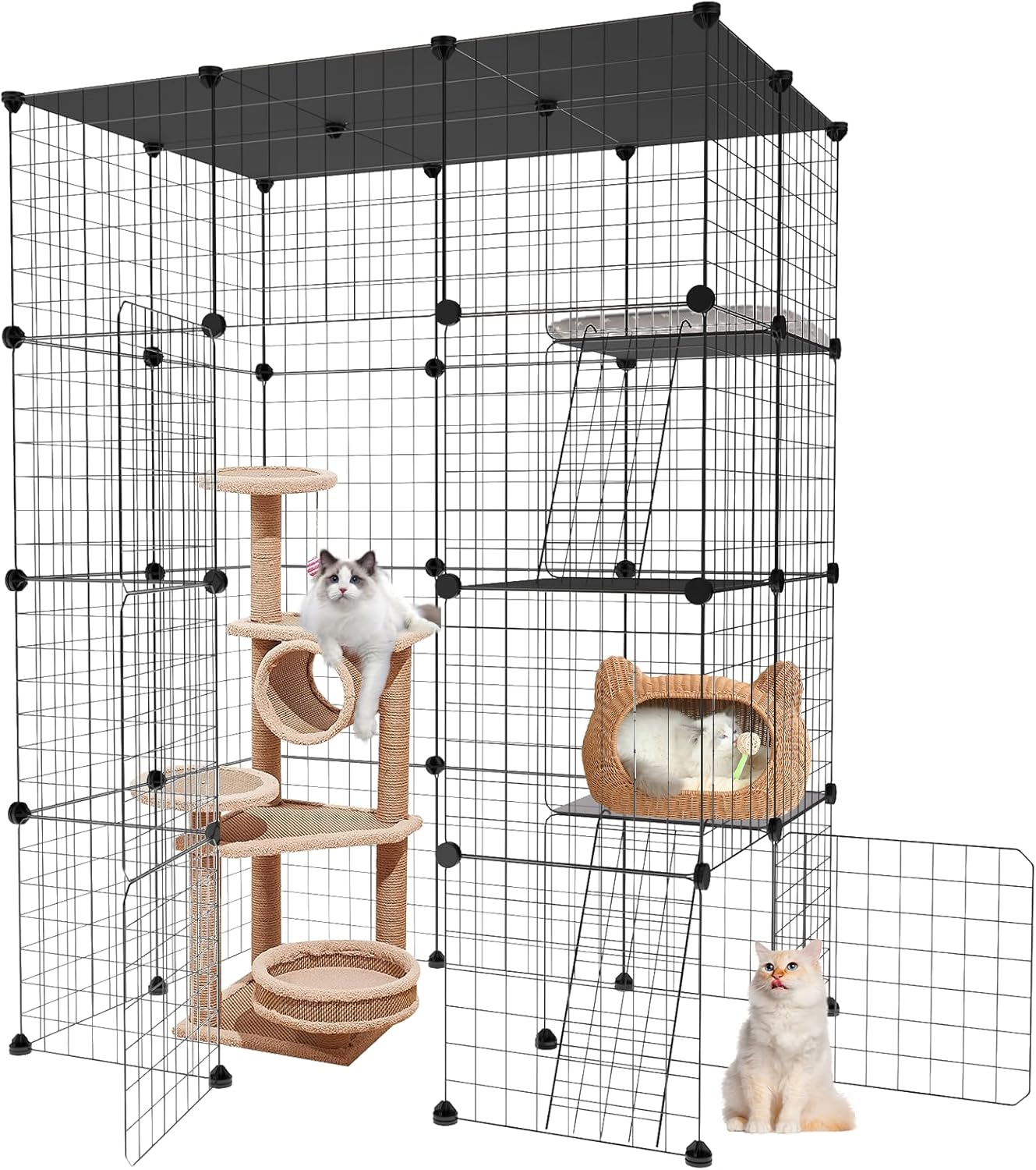 Large Cat Cage,3-Tier Catio Outdoor Cat Enclosure, Cat Kennel,Cat Cages Idoor and Outdoor for 1-3 Cats