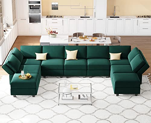 Belffin Modular Velvet Sectional Sofa with Chaise Lounge and Storage, Grey T418154