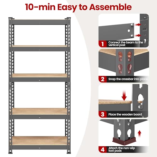 Yaheetech 5-Tier Heavy Duty Garage Shelving Unit, Adjustable Metal Storage Rack, Blue J339478