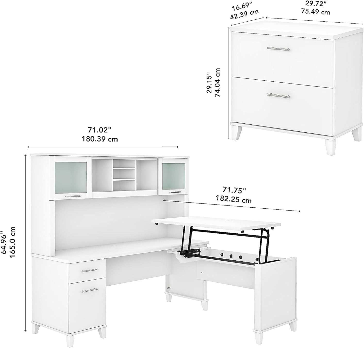 Bush Furniture Somerset 72W Sit to Stand L Shaped Desk with Hutch and File Cabinet X720448