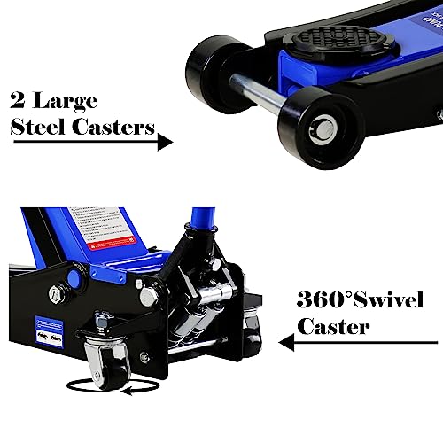 Pvillez Floor Jack, Heavy Duty Hydraulic Low Profile Steel Racing Jack, 2 Ton Capacity Blue H10635