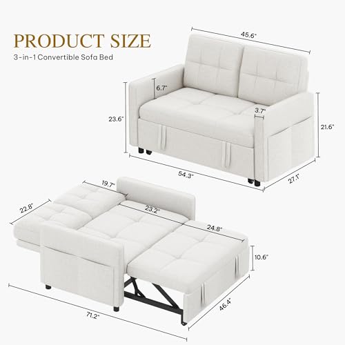 YITAHOME 55" Convertible Sofa Bed 3-in-1 Sleeper Sofa with Iron Frame, Grey L176893
