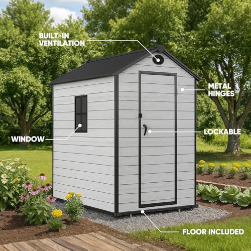 7.3 x 12 FT Resin Outdoor Storage Shed with Floor, Grey S427927