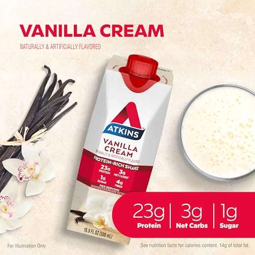 Atkins Vanilla Cream Meal Size Protein Shake, 23g Protein, Keto Friendly D2009