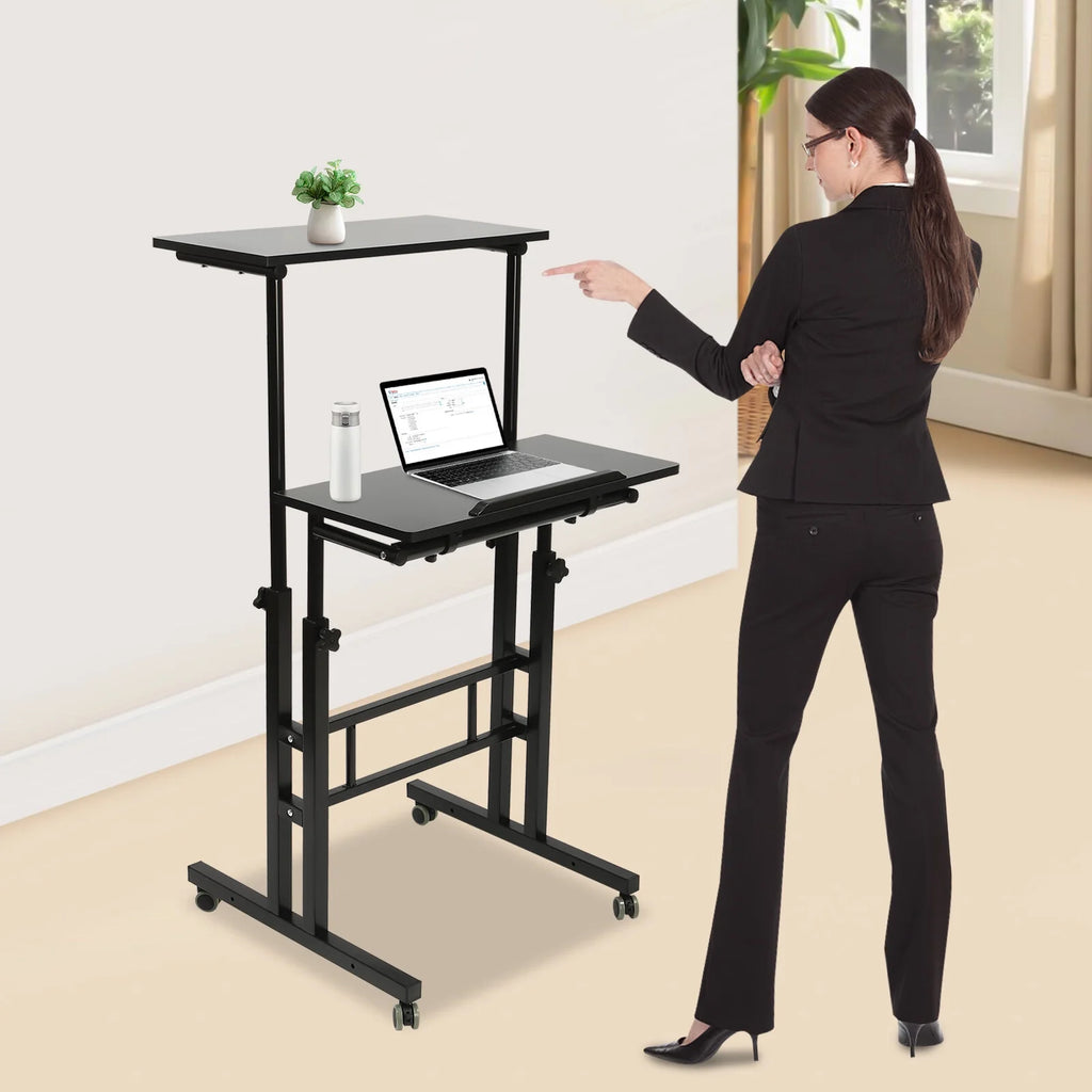 Loyalheartdy 24" Mobile Stand Up Desk with Wheels, Adjustable Height, Black L148256