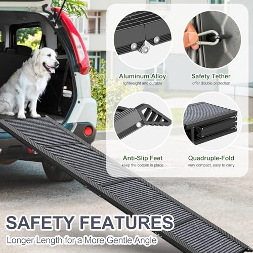 Folding Dog Ramp for Car, 63" Long, Non-Slip Surface for Medium & Large Dogs Q3482