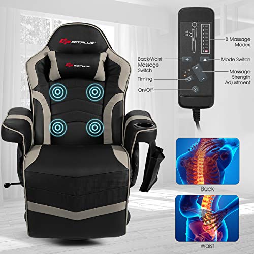 Goplus Massage Gaming Chair, Racing Recliner with Footrest, PU Leather N121