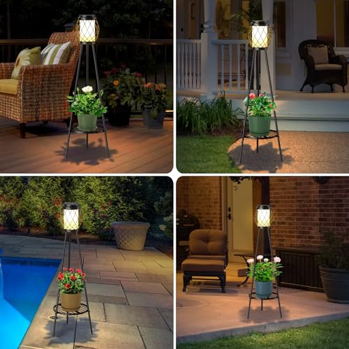 2 Pack Solar Lights Outdoor with Plant Stands - Metal Tripod Patio Decor M835880