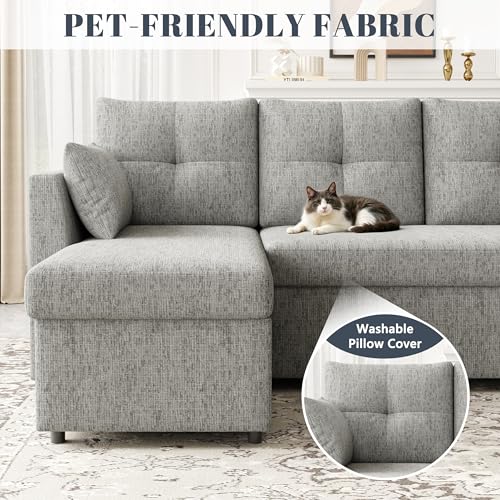 Oversized Sleeper Sofa Couch with Double Storage Chaise, Dark Grey U1381