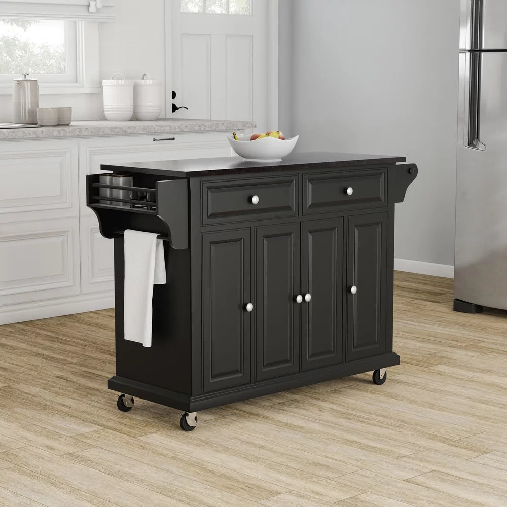 Crosley Furniture Black Wood Kitchen Cart with Solid Granite Top O708