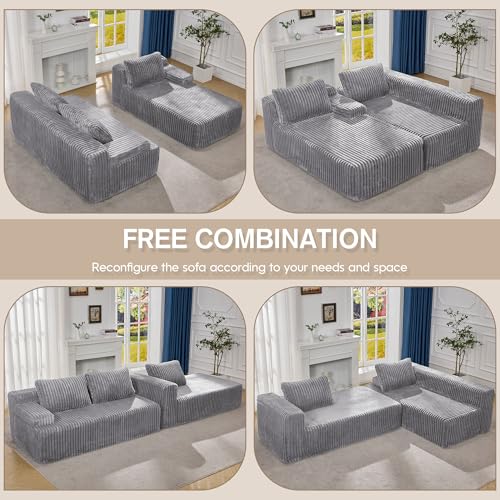 Modular Sectional Sofa L-Shape Couch with Oversized Chaise, Grey Stripe I49459