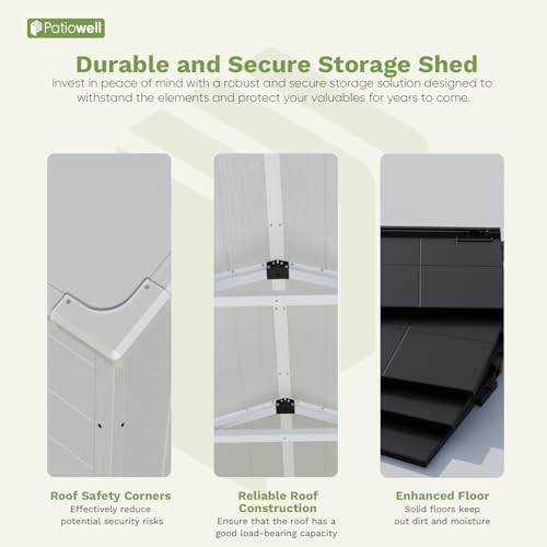 Patiowell 6 x 8 FT Plastic Outdoor Storage Shed with Floor, Dark Grey O60190