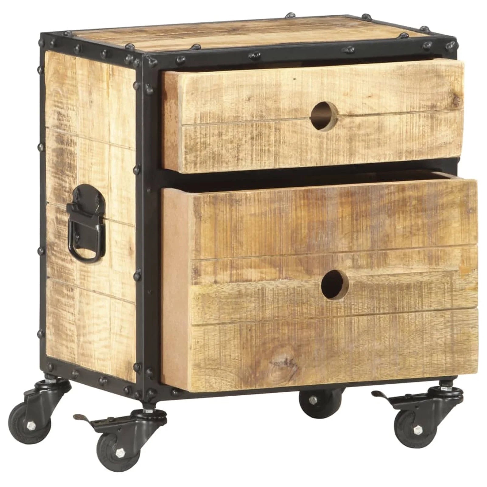 Anself Bedside Cabinet with 2 Drawers and Wheels, Mango Wood Nightstand L250649