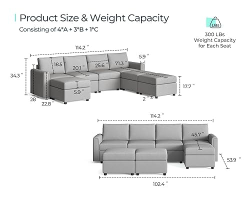 LINSY HOME Modular U Shaped Sectional Sofa with Storage, Blue M8981