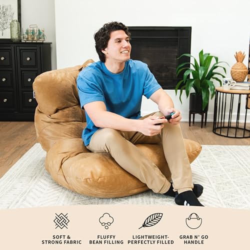 Big Joe Dorm Bean Bag Chair with Drink Holder, Black Smartmax, 3 ft Q1693