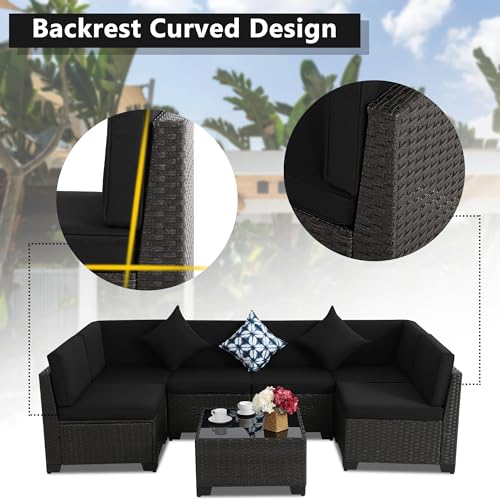 KIGOTY Patio Furniture Set 7 Pieces Outdoor Sectional Sofa with Cushions and Glass Coffee Table B60021