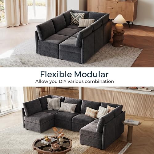 LINSY HOME Modular U Shaped Sectional Sofa with Storage, Blue M8981