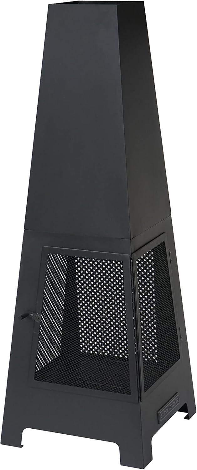 BLACK + DECKER Steel Woodburning Pyramid Chiminea Outdoor Fireplace with Hinged Doors U1640