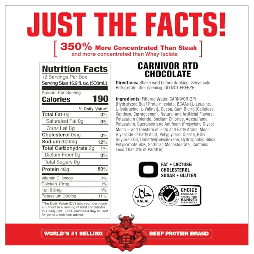 MuscleMeds Carnivor Ready to Drink Protein, Chocolate, 16.9 Fl Oz (Pack of 12) G3657