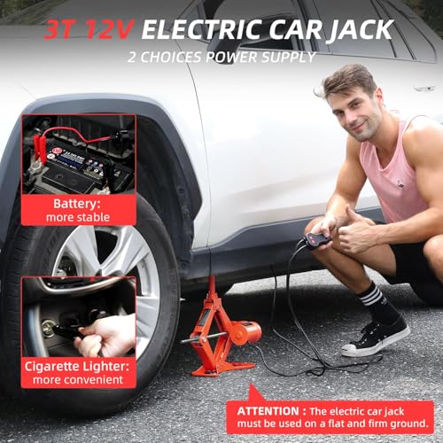 STANDTALL Electric Car Jack 3T 12V Scissor Floor Jack Set for Sedans and SUV Y29463