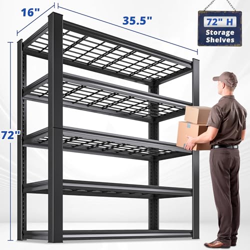 REIBII 3010LBS Storage Shelves 72" H Heavy Duty Metal 5 Tier Adjustable Shelving, Black B7978