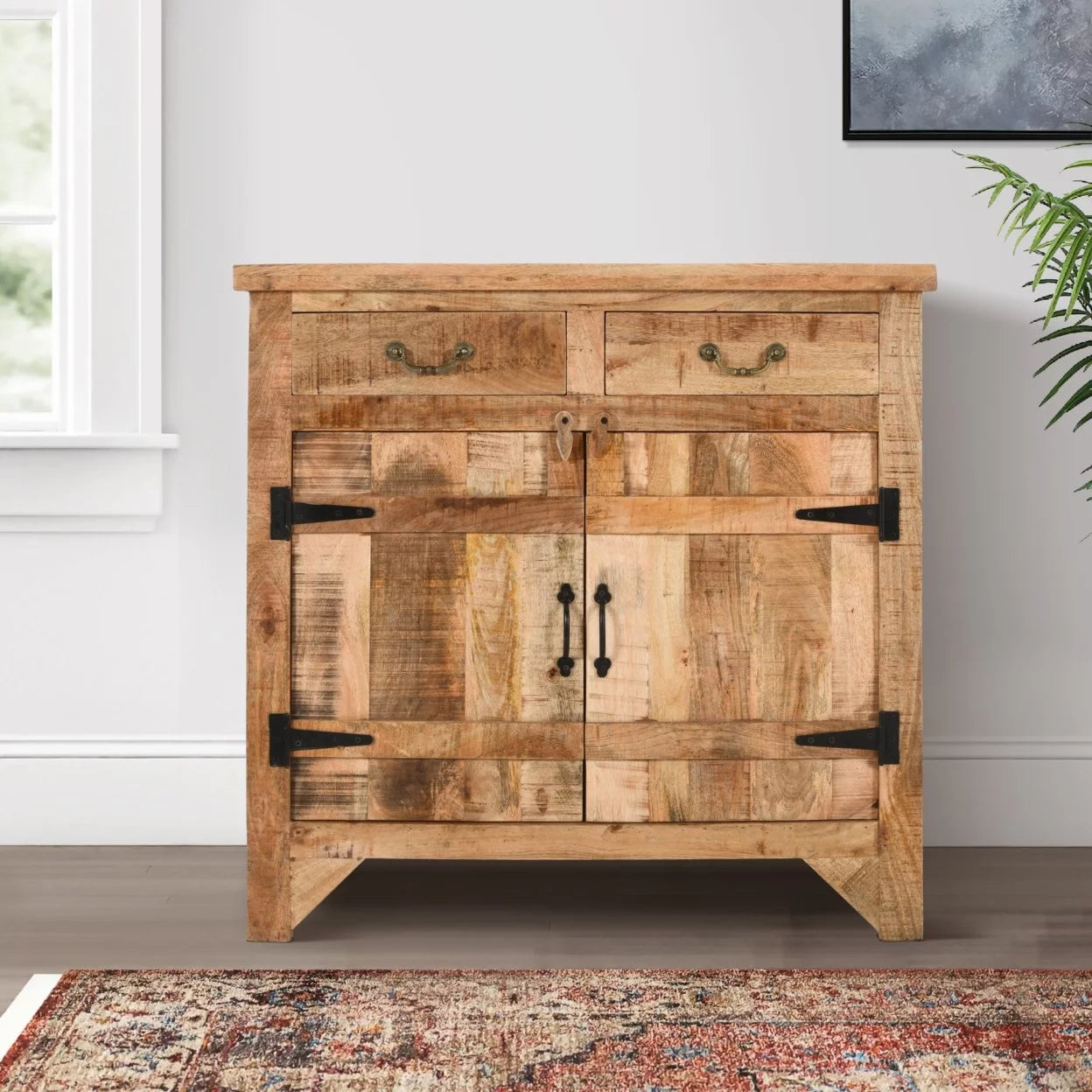 Saltoro Sherpi 39 Inch Mango Wood Console Cabinet with 2 Drawers and 2 Doors G27976