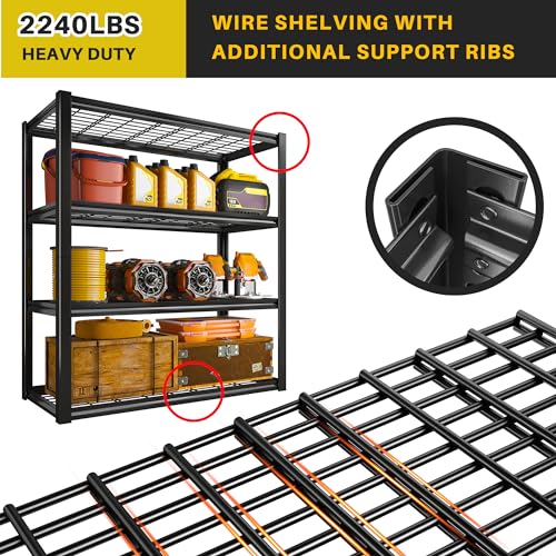 REIBII 40" W Garage Shelving 4-Tier Heavy Duty Adjustable Metal Shelves G342