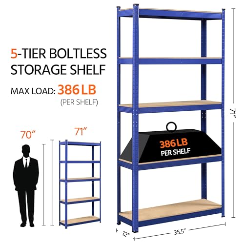 Yaheetech 5-Tier Heavy Duty Garage Shelving Unit, Adjustable Metal Storage Rack, Blue J339478