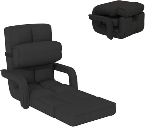 Esright Floor Chair, Padded Folding Gaming Chair with Adjustable Backrest, Dark Grey P960