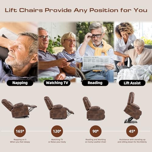 Large Power Lift Chair Recliner for Elderly with Heat and Massage, Dark Brown W500