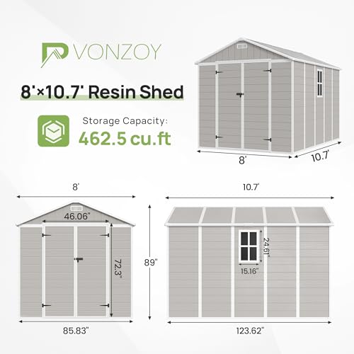 Resin Outdoor Storage Shed 6x6FT with Lockable Door, Waterproof Garden Tool Shed C8415