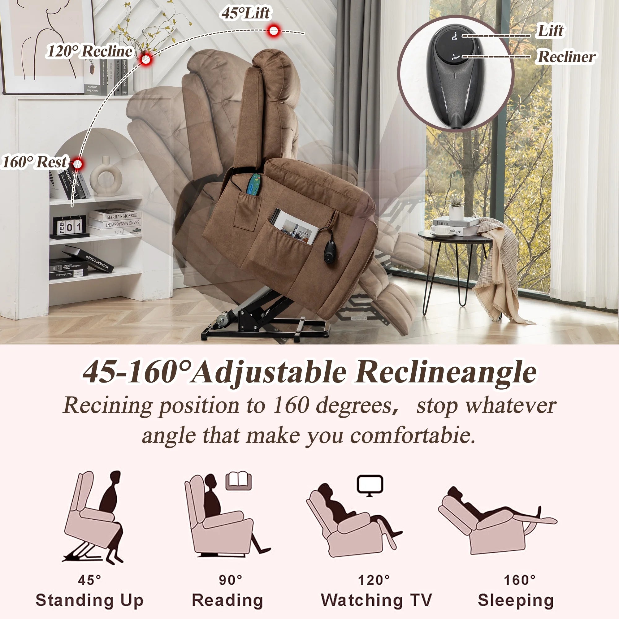 Legahome Power Lift Recliner Chair for Elderly with Heat and Massage, Dark Brown T270145