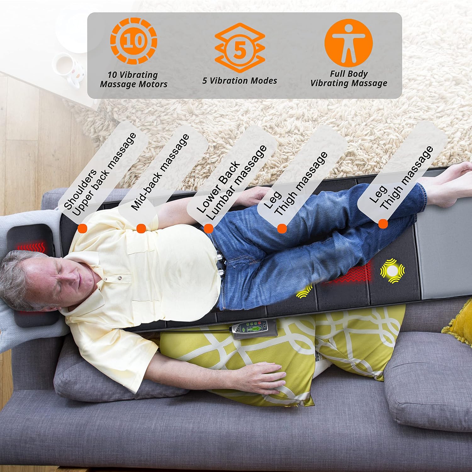 Mynt Full Body Massage Mat with Heat and Vibrating Nodes Y938296