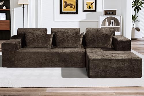 HABUTWAY 105" L-Shape Modular Sectional Sofa, Grey Velvet G848557