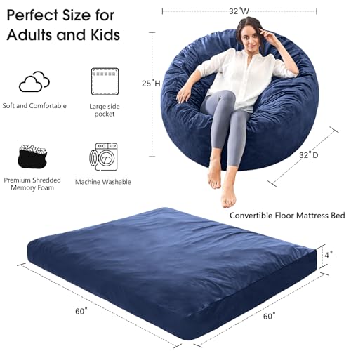 Giant Bean Bag Chair for Adults Convertible Bed with Microfiber Cover Charcoal G62613