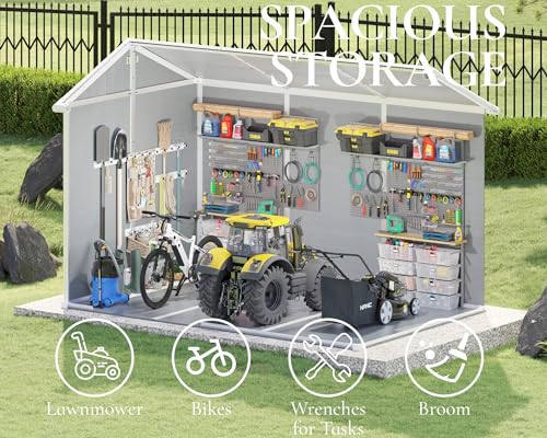 Outdoor Resin Storage Shed with Floor, Windows & Air Vents, Grey X450