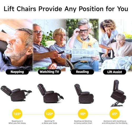 Large Power Lift Chair Recliner for Elderly with Heat and Massage, Dark Brown W500
