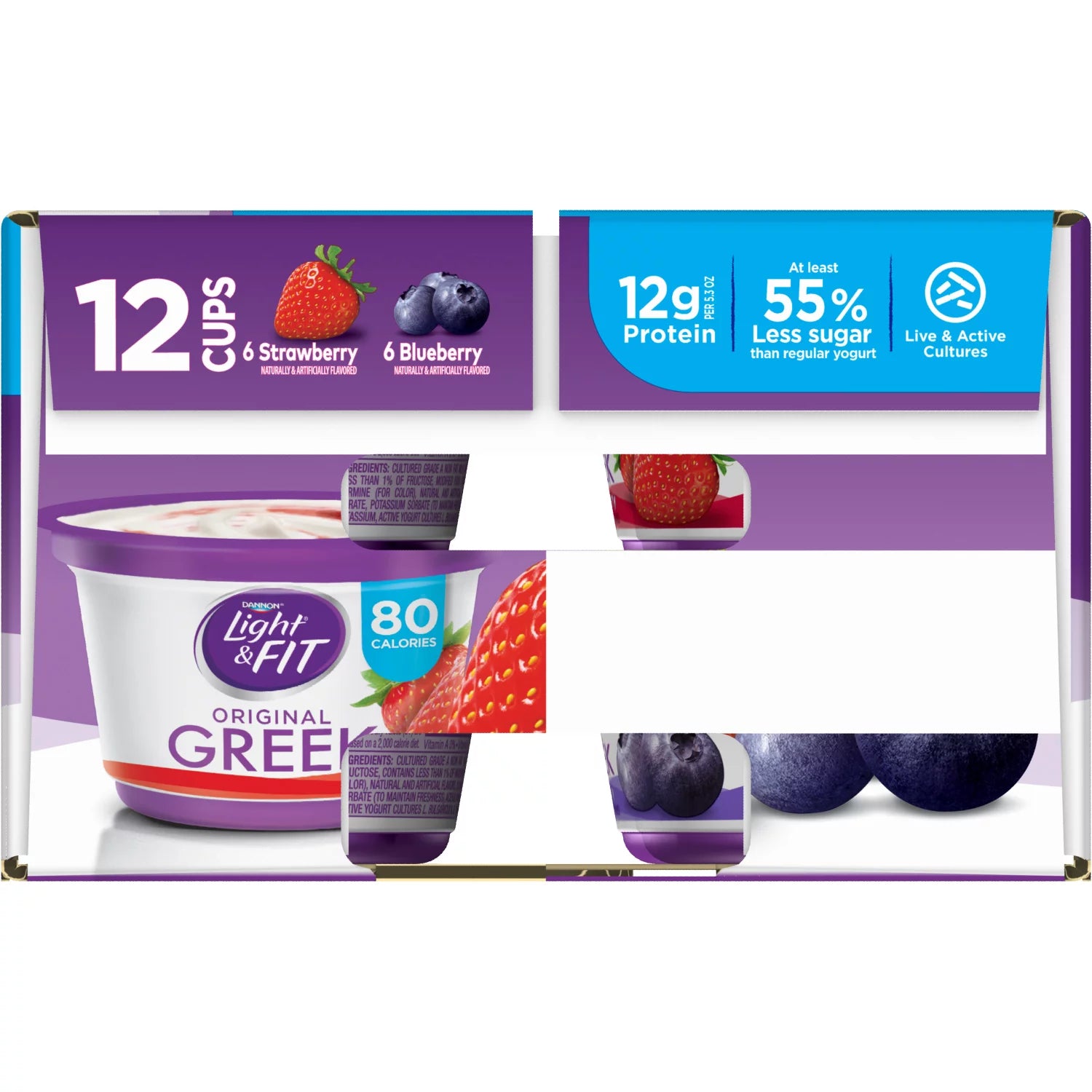 Dannon Light & Fit Greek Nonfat Yogurt Strawberry & Blueberry 5.3oz 12 pack S3923