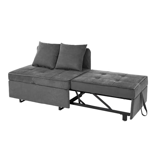 Velvet Convertible Sofa Bed Sleeper Chair with 2 Throw Pillows, Dark Grey U621331