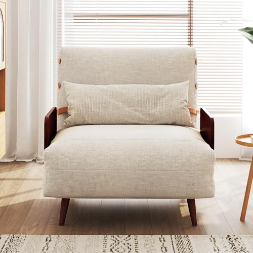 Convertible Chair Bed Sleeper for Adults with Wooden Arms, Linen G638