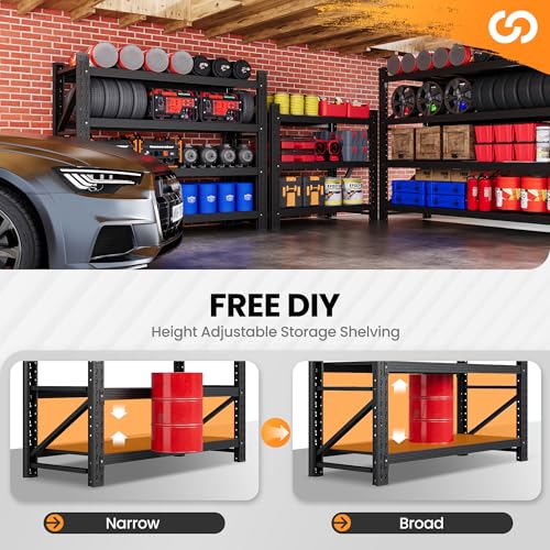 71" W Heavy Duty Steel Garage Shelving, 4-Tier Adjustable Storage Rack, Black C40455