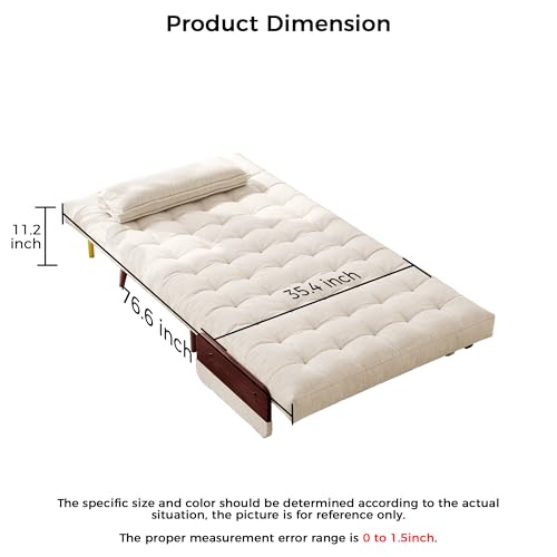 Convertible Chair Bed Sleeper for Adults with Wooden Arms, Linen G638
