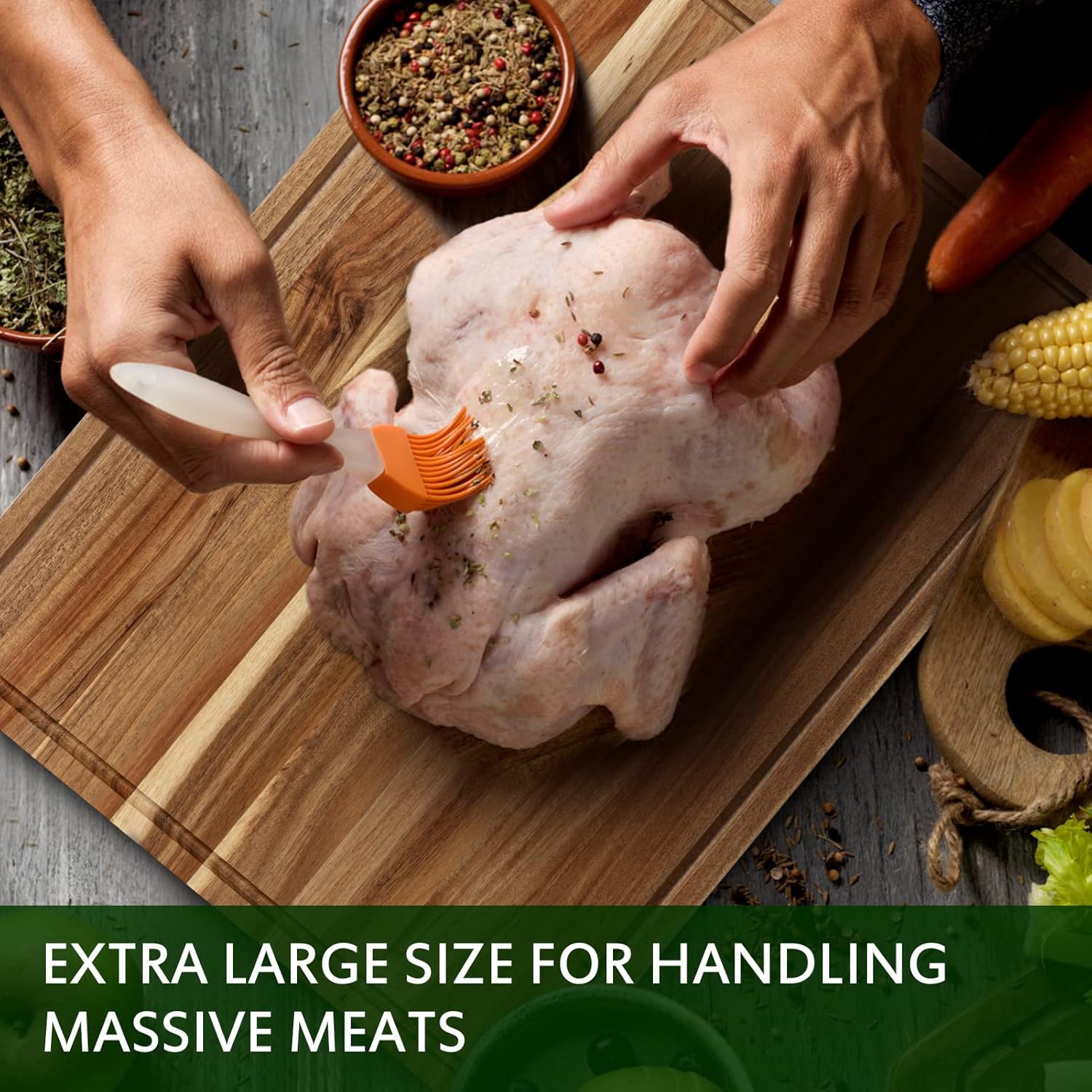 Acacia Wood Cutting Board 24x18 inch with Handle and Juice Groove C522001